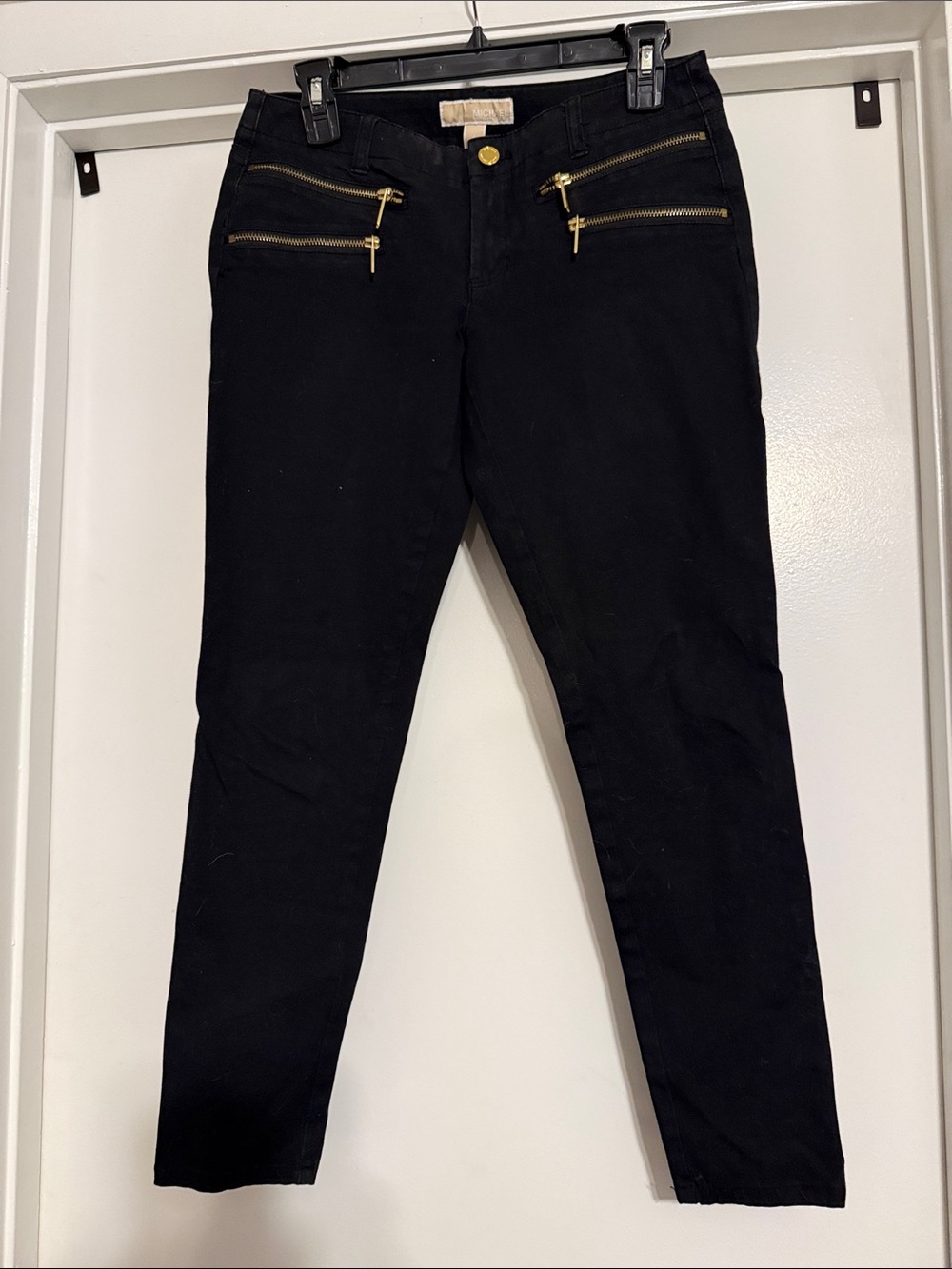 Michael Kors Black Skinny Jeans with Gold Zip Accents